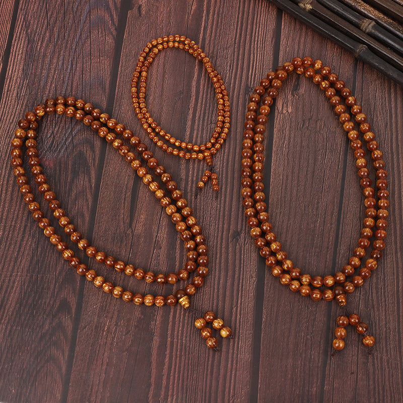 熱門金丝楠木108颗佛珠手串项链天然多圈盘玩念珠手链