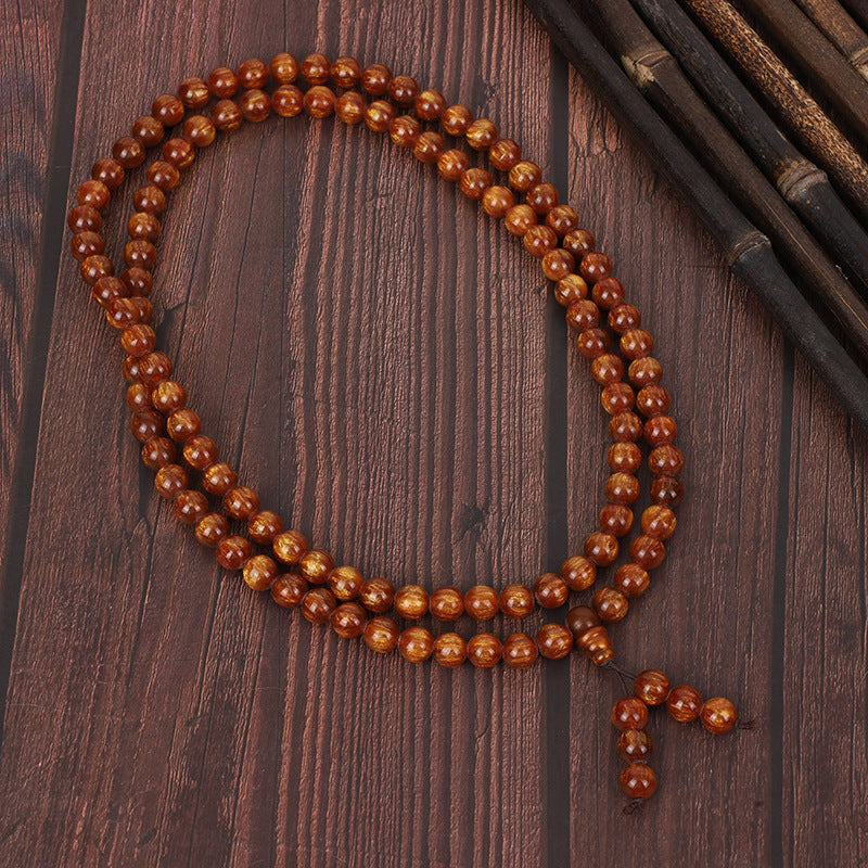 熱門金丝楠木108颗佛珠手串项链天然多圈盘玩念珠手链