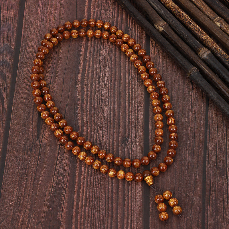 熱門金丝楠木108颗佛珠手串项链天然多圈盘玩念珠手链