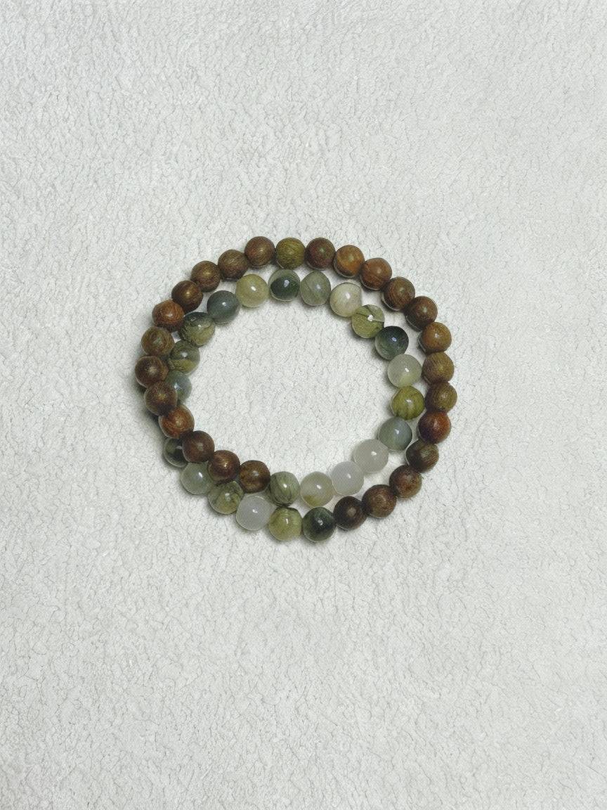 望青山·原创新中式双圈绿檀木天然石手串手作