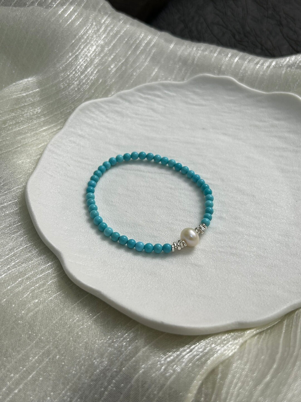 蓝桥春雪·原创设计新中式蓝松淡水珍珠手串手作