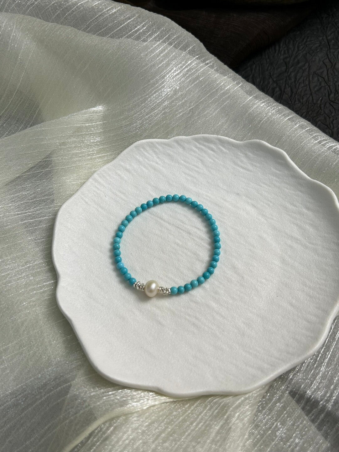 蓝桥春雪·原创设计新中式蓝松淡水珍珠手串手作