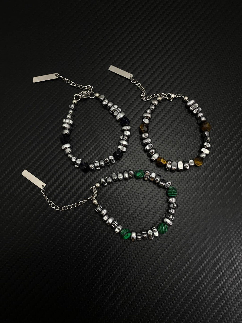 2025NEW碎银拼接虎眼石简约复古设计感小众钛钢高级感情侣手链潮