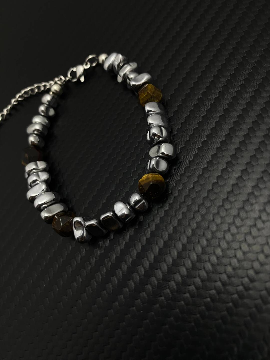 2025NEW碎银拼接虎眼石简约复古设计感小众钛钢高级感情侣手链潮