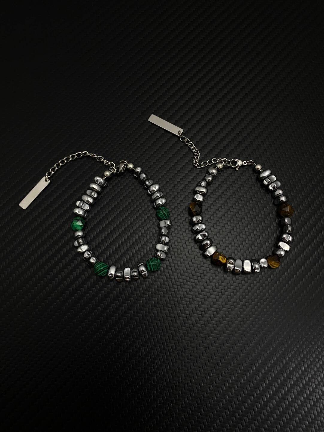 2025NEW碎银拼接虎眼石简约复古设计感小众钛钢高级感情侣手链潮