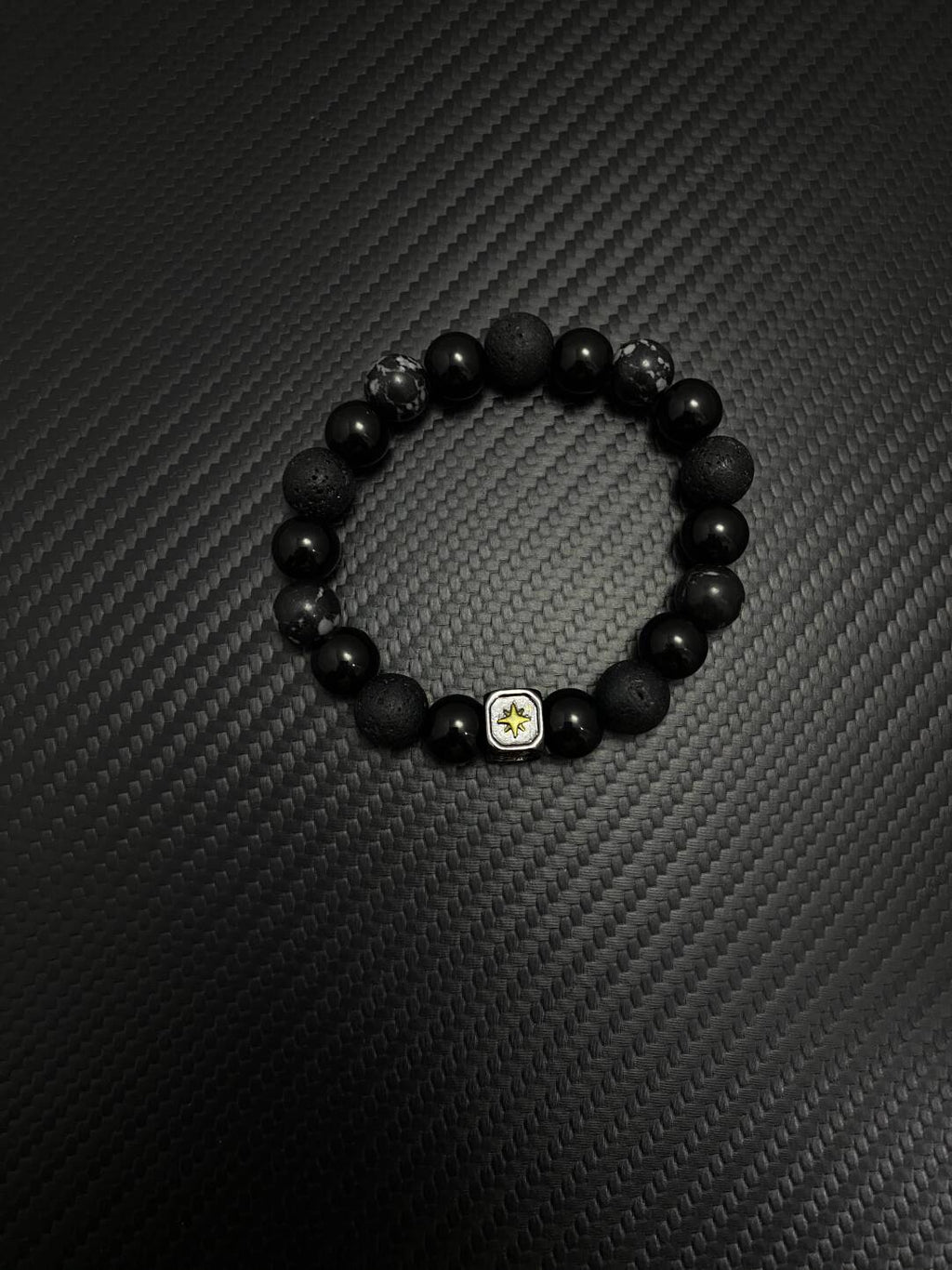 2025NEW新中式复古个性设计感小众火山石黑色情侣男女金芒星手链 · 黑色