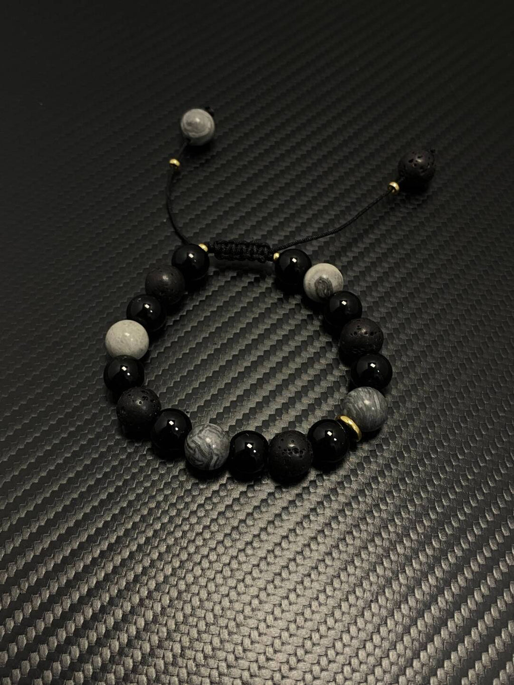 2025NEW高级感地图石火山石拼黑曜石手串小众可调节串珠手链潮牌