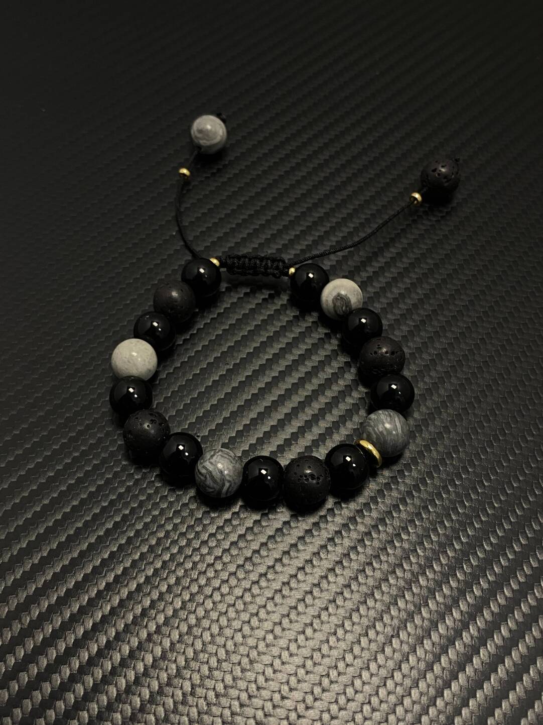 2025NEW高级感地图石火山石拼黑曜石手串小众可调节串珠手链潮牌