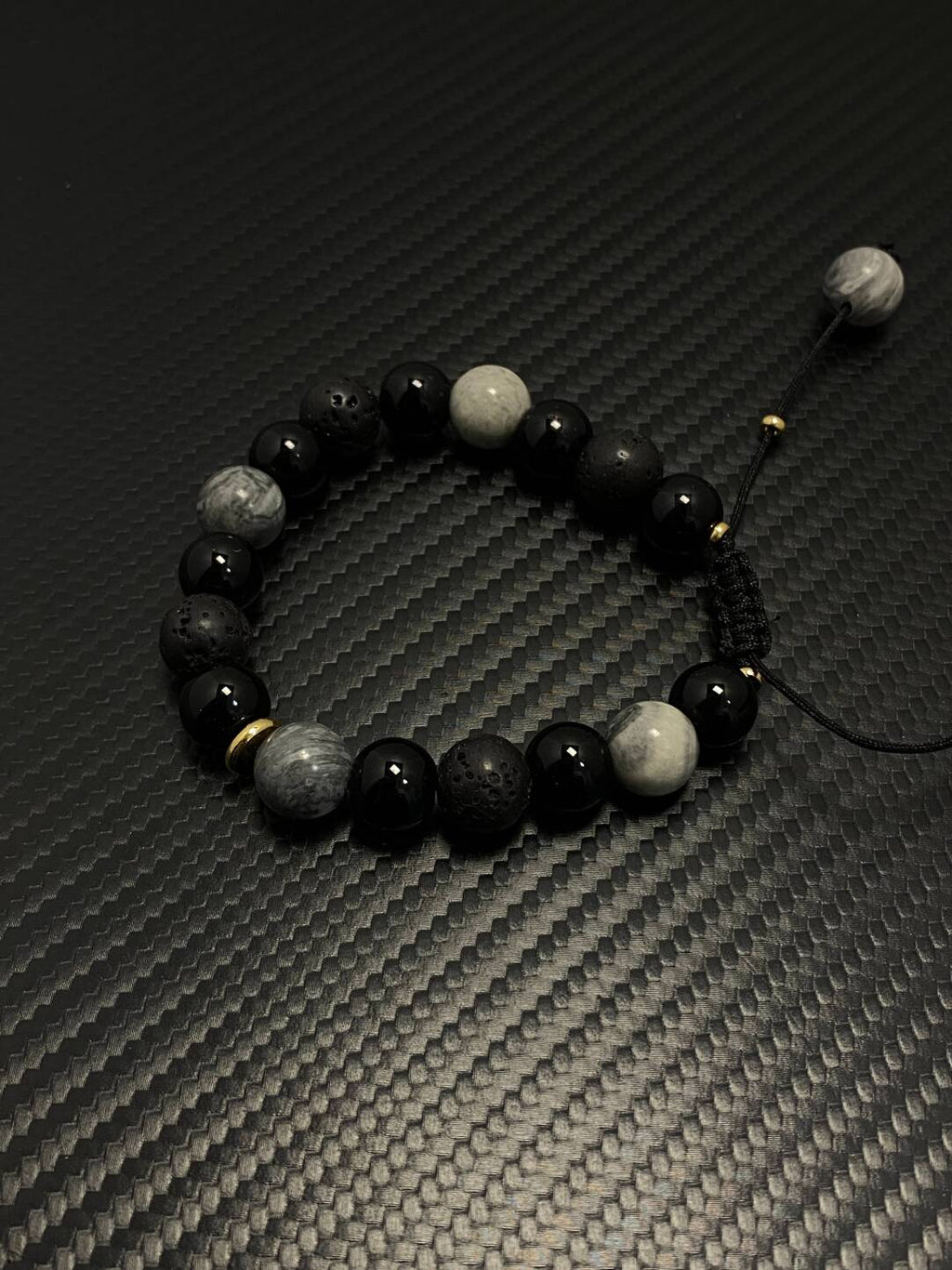 2025NEW高级感地图石火山石拼黑曜石手串小众可调节串珠手链潮牌
