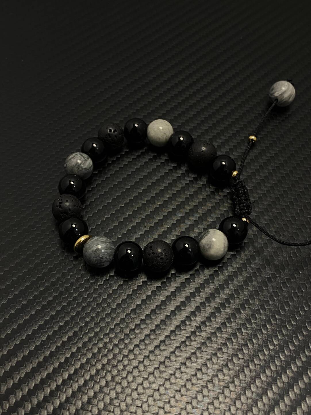2025NEW高级感地图石火山石拼黑曜石手串小众可调节串珠手链潮牌