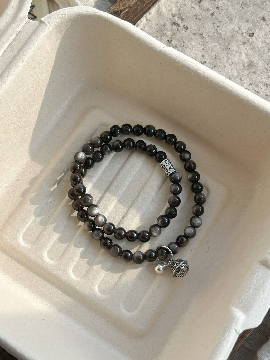 原创设计新中式文玩手串银曜石925银串珠手链