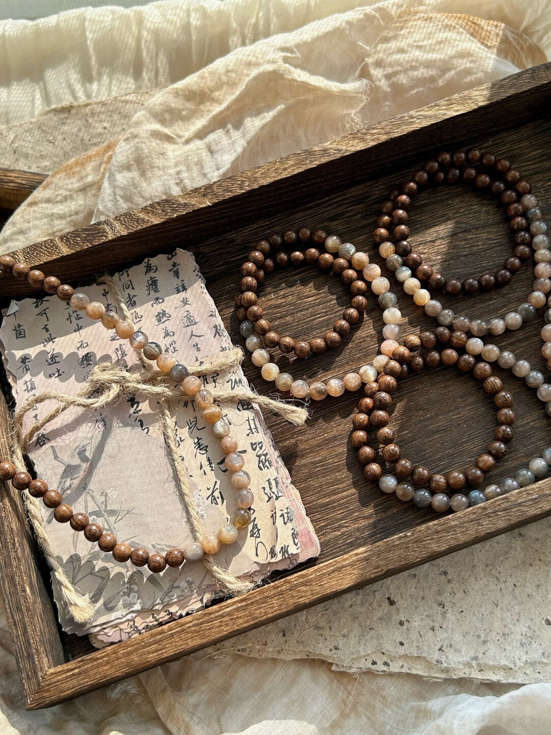 太阳·原创新中式金丝檀木太阳石天然石手串手链手作