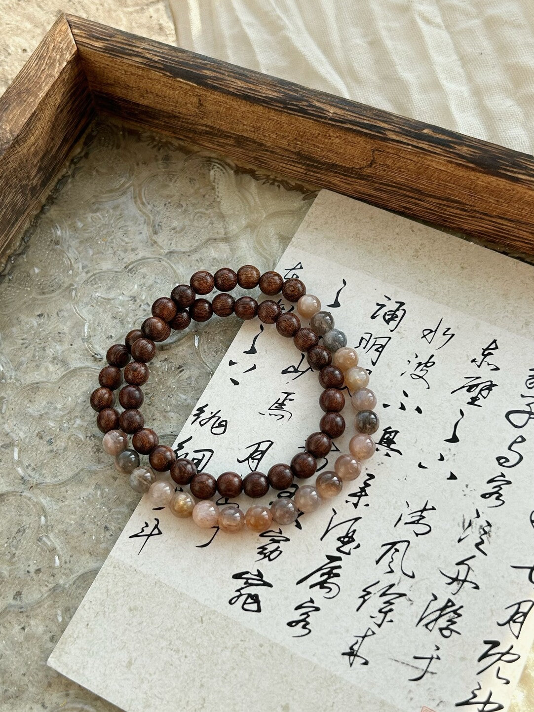 太阳·原创新中式金丝檀木太阳石天然石手串手链手作
