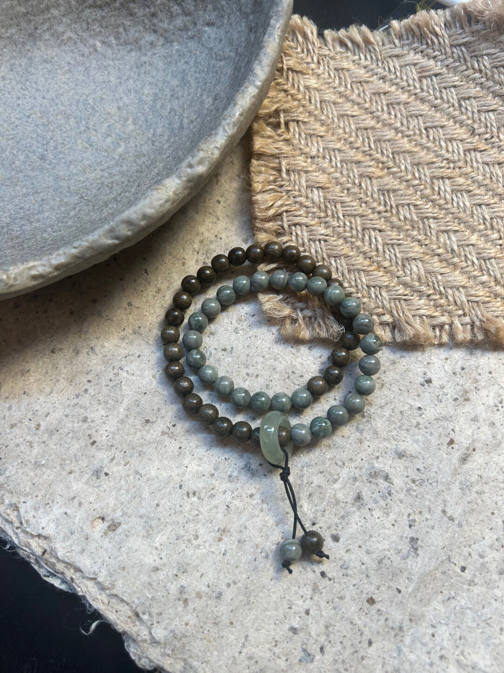 晓山青·原创新中式檀木地图石和田玉手串