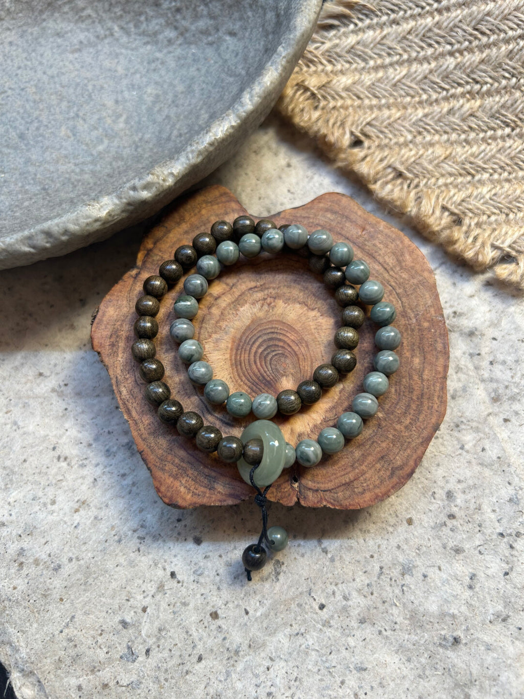 晓山青·原创新中式檀木地图石和田玉手串