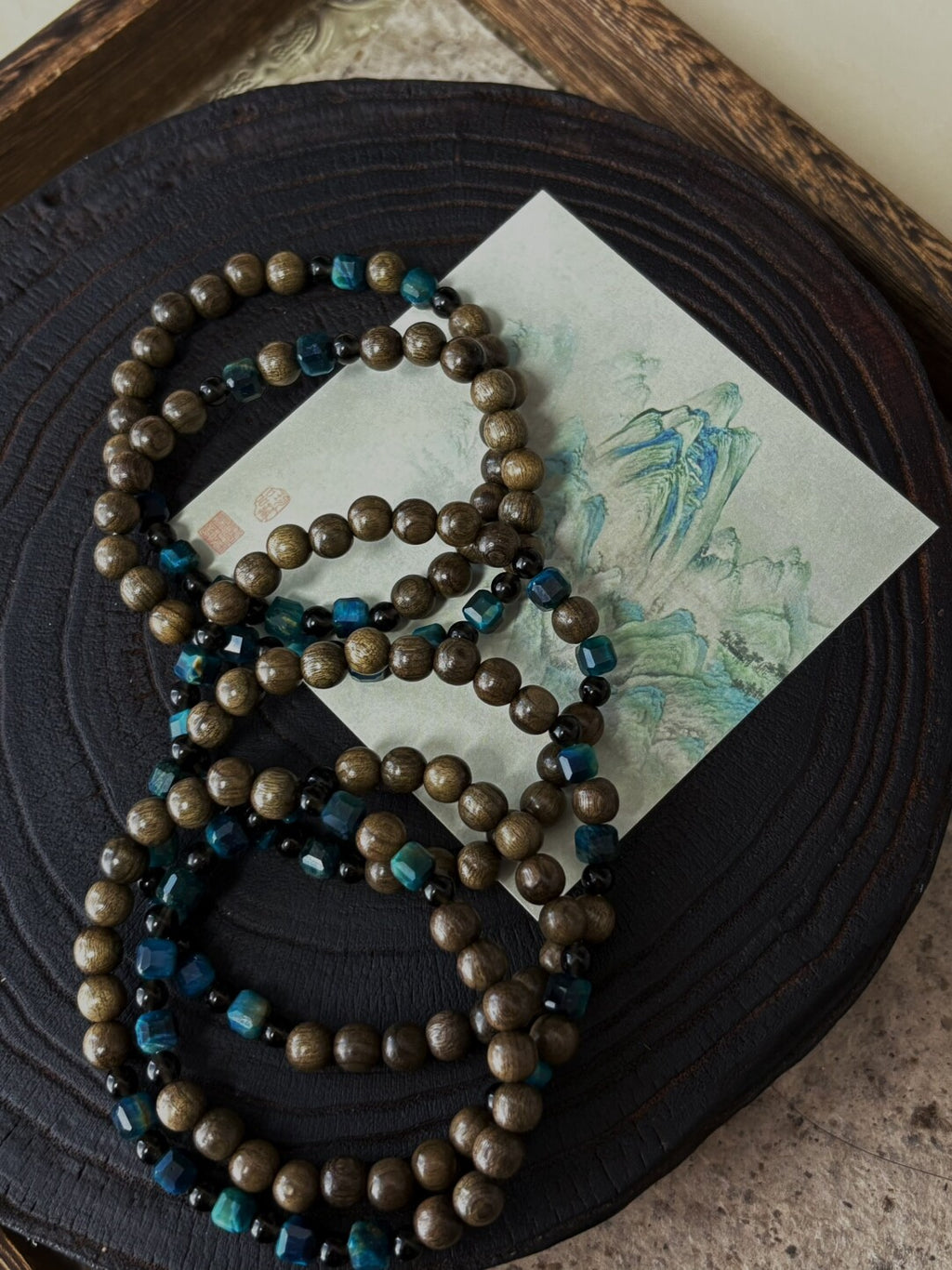 原创新中式蓝虎眼阴沉木手串