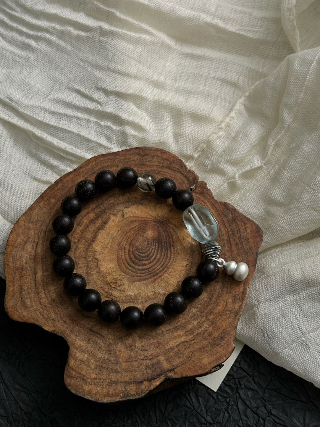 山川云影｜原创新中式小叶紫檀绿水晶925银串珠手串