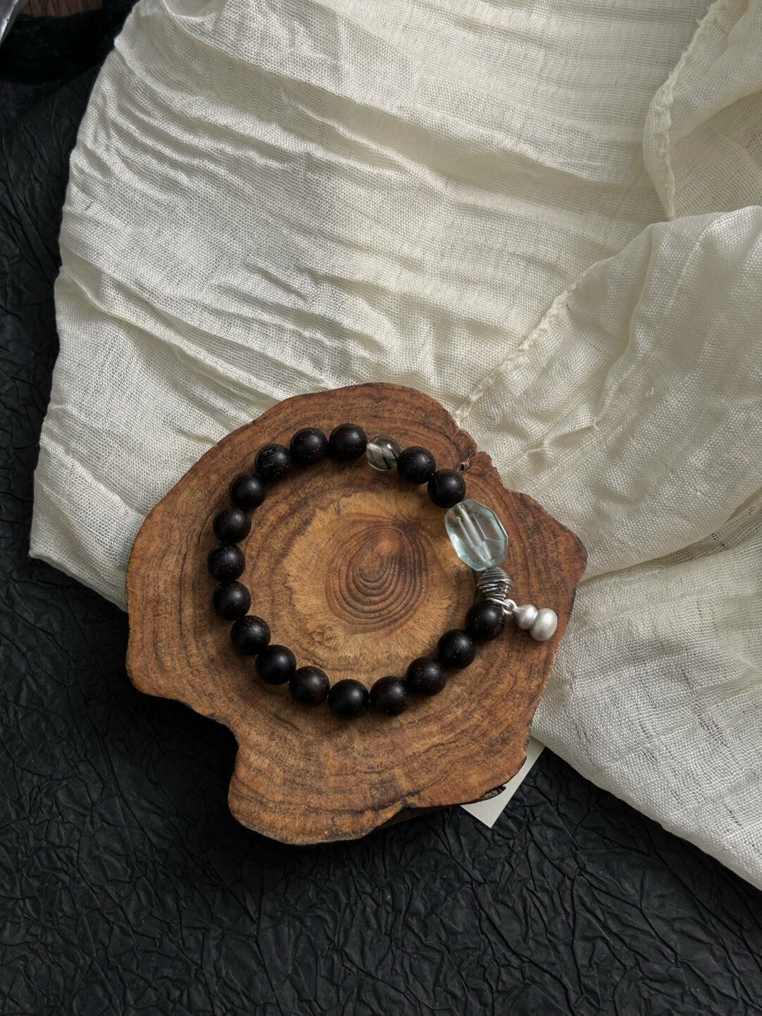 山川云影｜原创新中式小叶紫檀绿水晶925银串珠手串