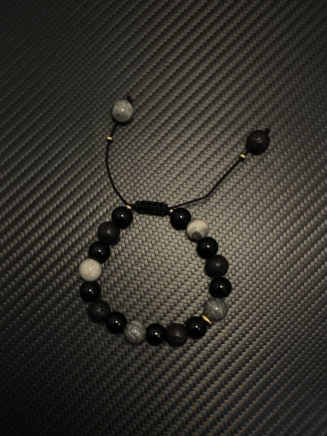 2025NEW高级感地图石火山石拼黑曜石手串小众可调节串珠手链潮牌