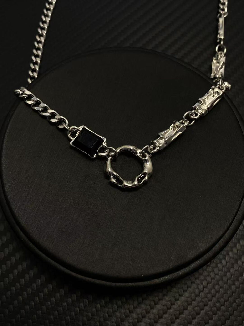 2025NEW美式cleanfit设计感小众潮牌拼接嘻哈高级感个性钛钢项链 · 不规则圆圈项链