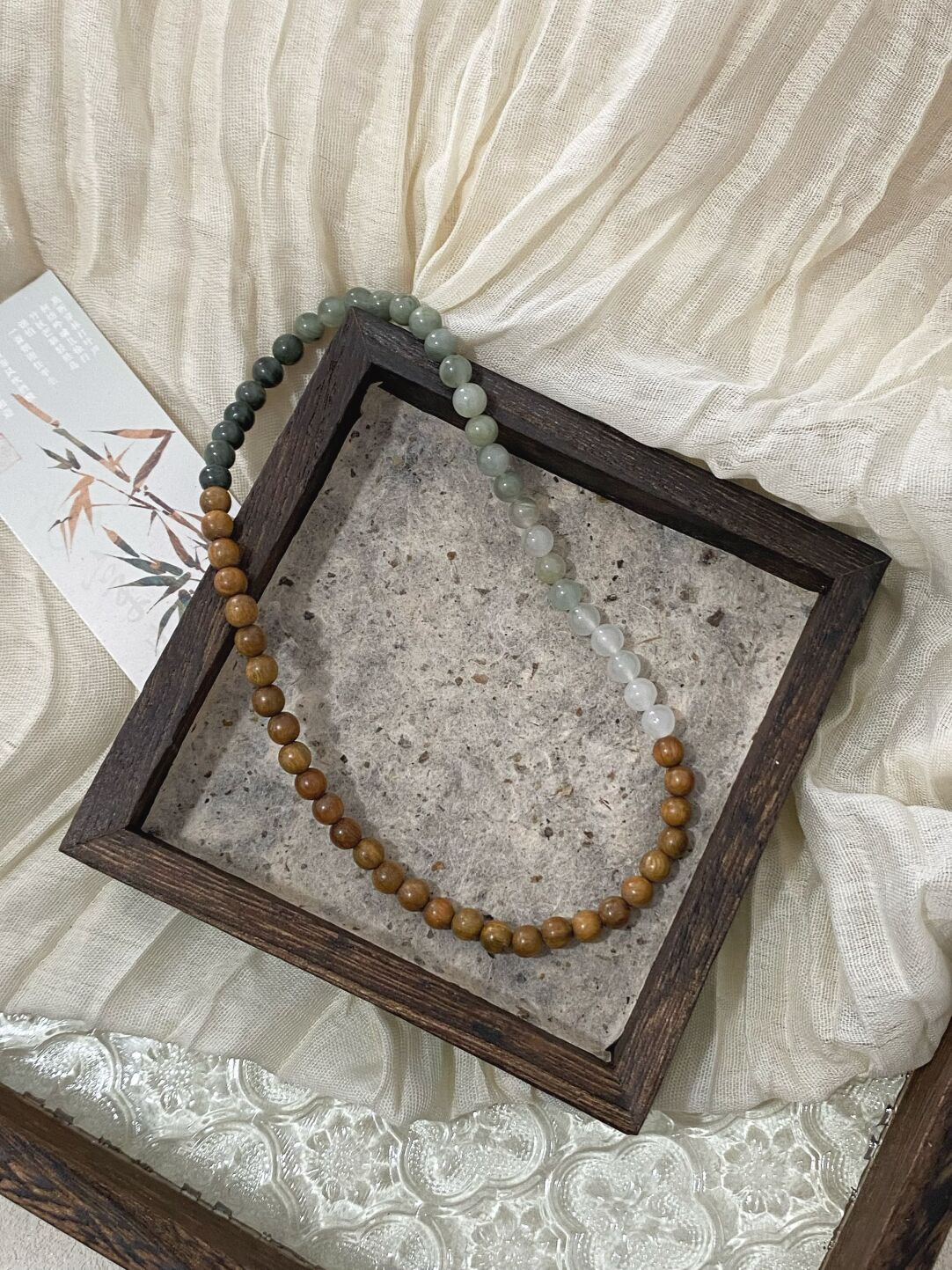 望青山·原创新中式双圈绿檀木天然石手串手作