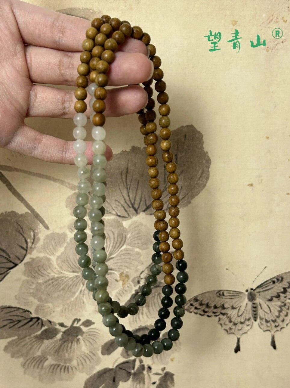 望青山·原创新中式双圈绿檀木天然石手串手作