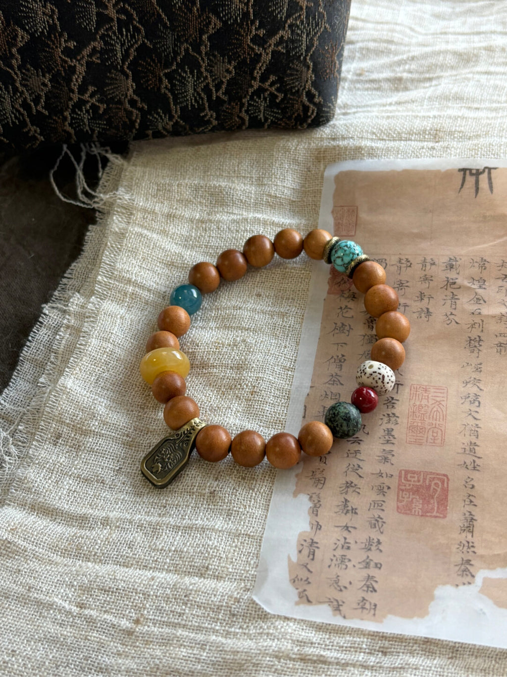 《禄》原创桃木天然石手串