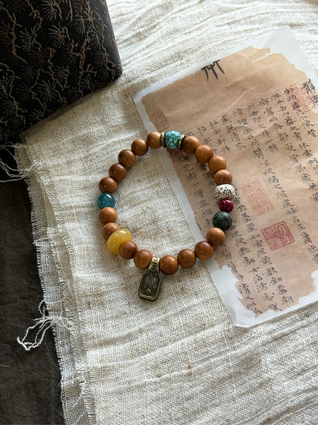 《禄》原创桃木天然石手串