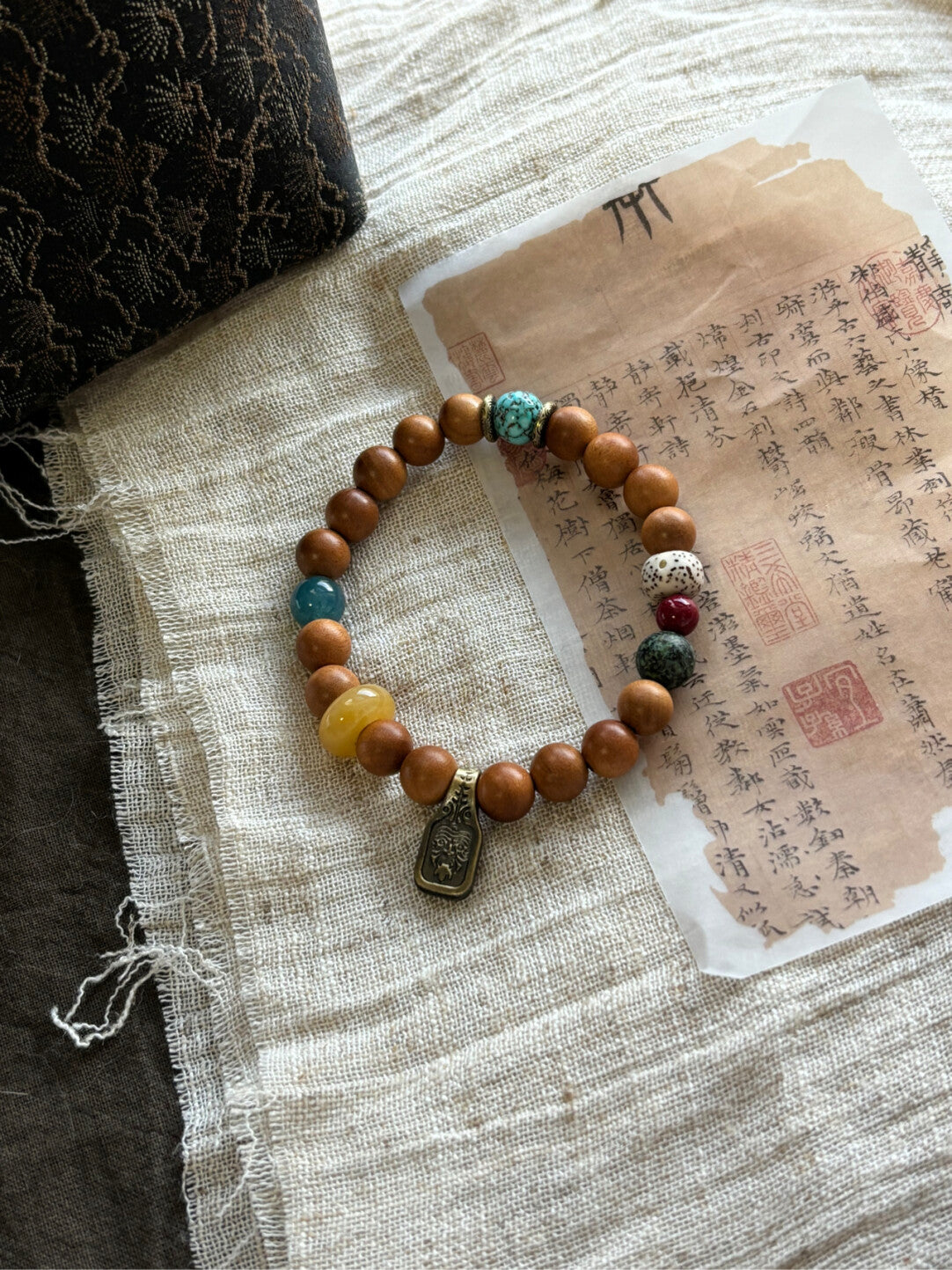《禄》原创桃木天然石手串