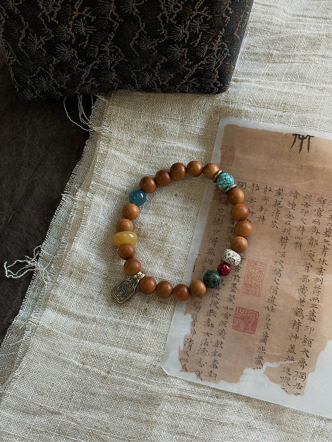 《禄》原创桃木天然石手串