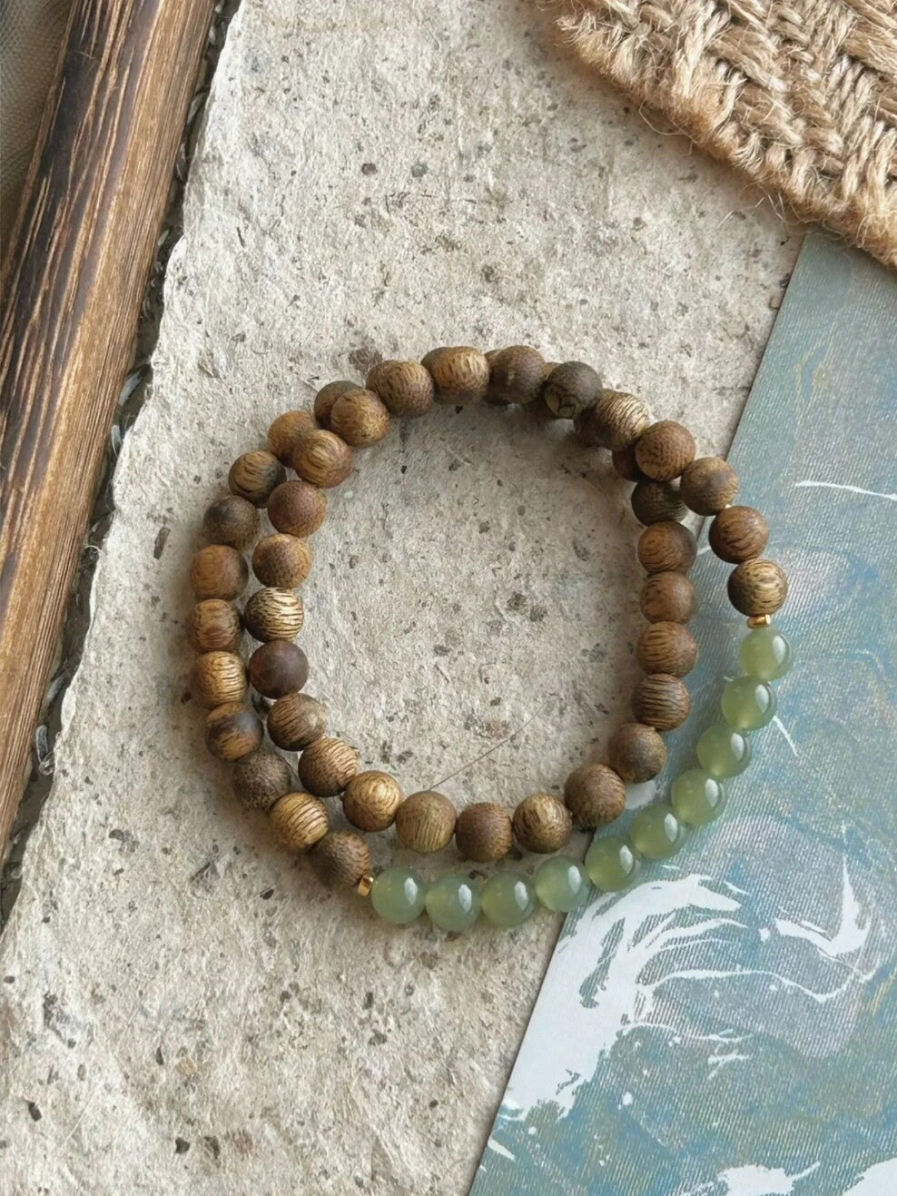 半山烟雨·原创新中式沉香和田玉手作手串