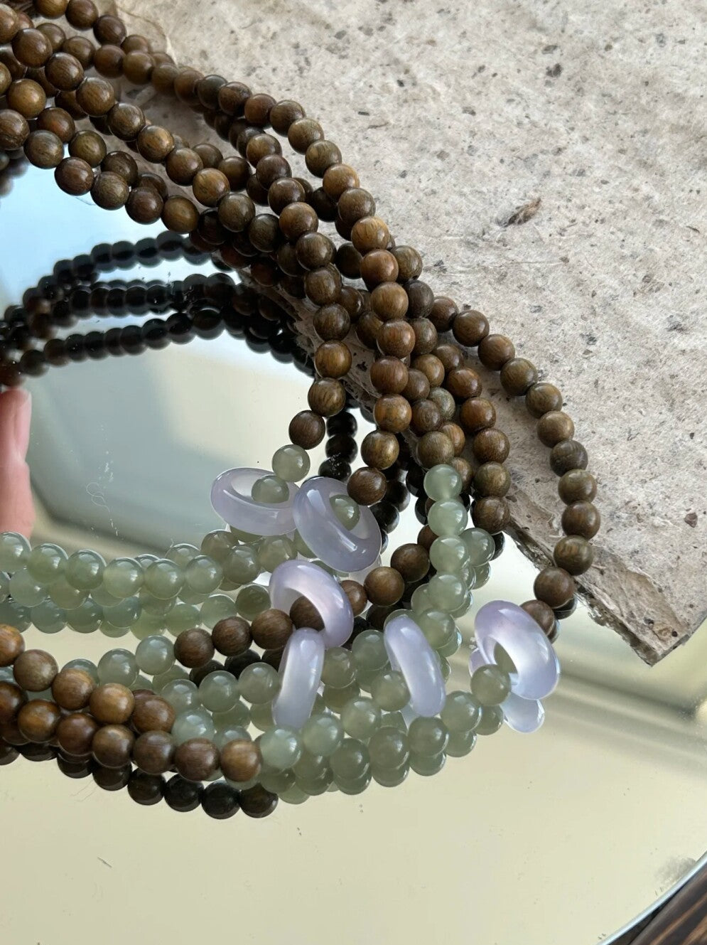 只此青绿·原创新中式绿檀木和田玉双圈定制手串手作