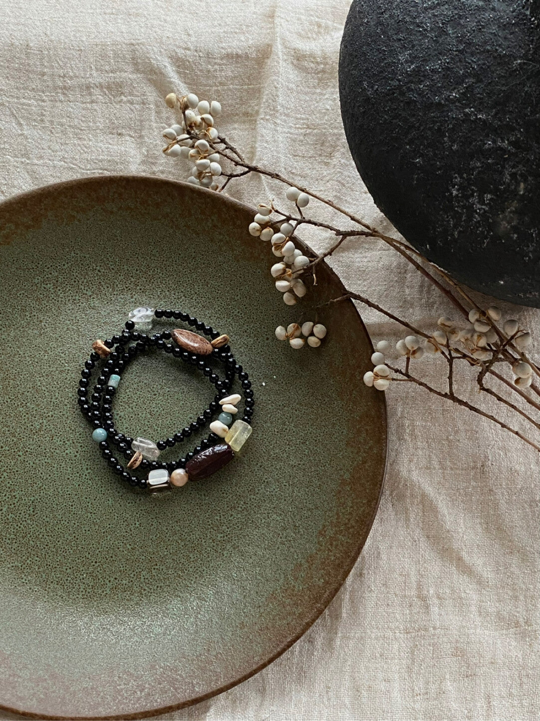 【沉酣一梦】原创黑玛瑙天然石多圈串珠手串