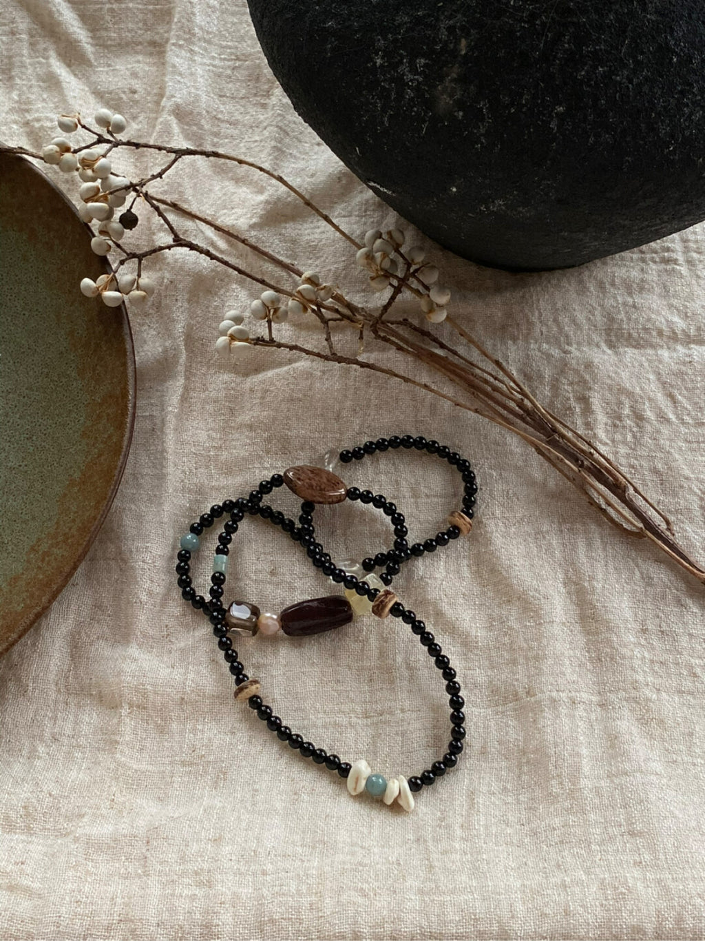 【沉酣一梦】原创黑玛瑙天然石多圈串珠手串