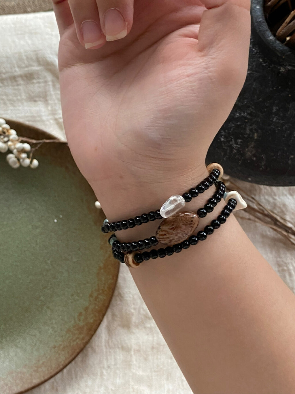 【沉酣一梦】原创黑玛瑙天然石多圈串珠手串