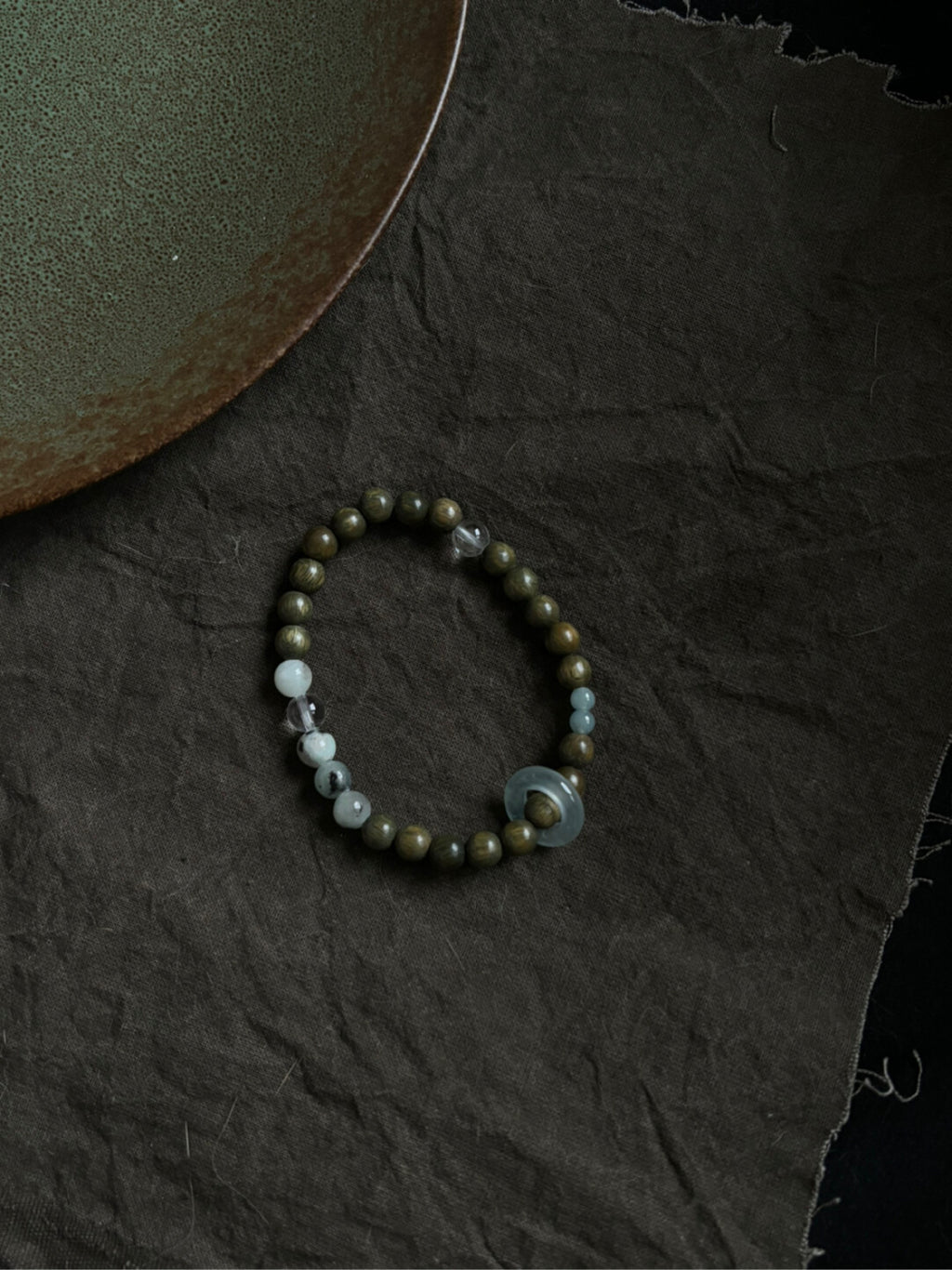 「江南雨」原创新中式绿檀蓝水翡翠天山兰玛瑙串珠手串