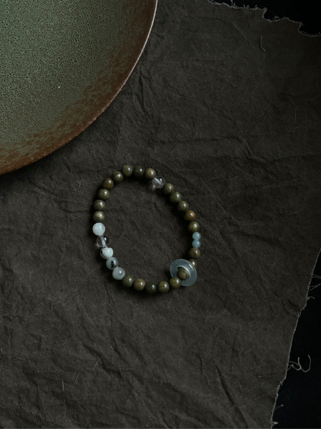 「江南雨」原创新中式绿檀蓝水翡翠天山兰玛瑙串珠手串