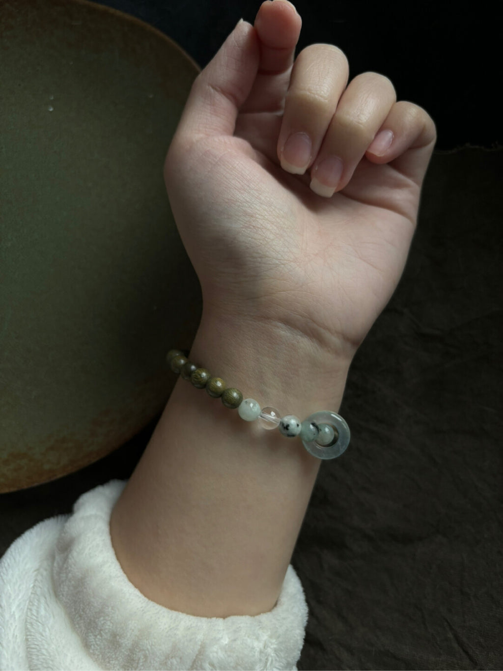 「江南雨」原创新中式绿檀蓝水翡翠天山兰玛瑙串珠手串