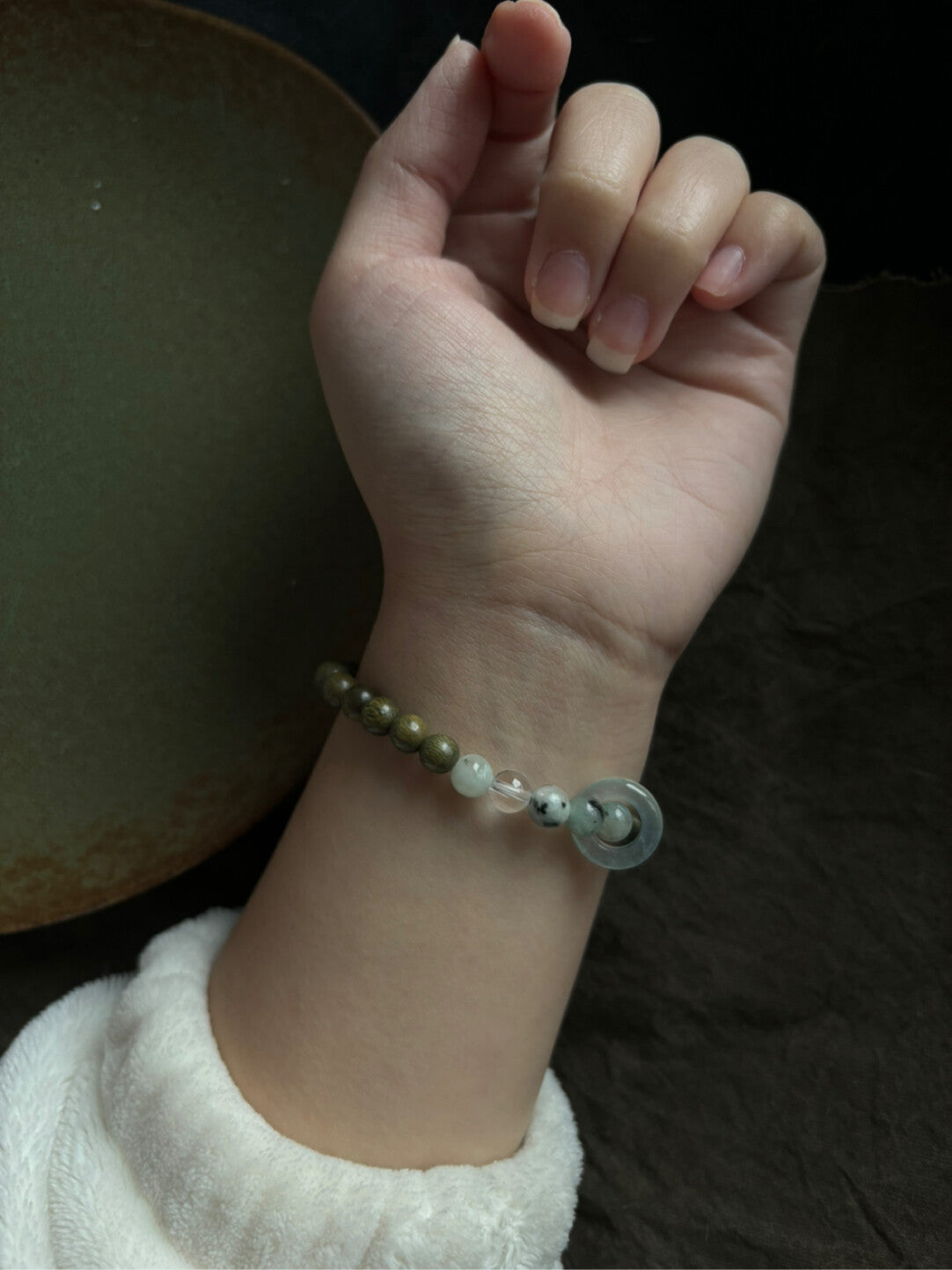 「江南雨」原创新中式绿檀蓝水翡翠天山兰玛瑙串珠手串