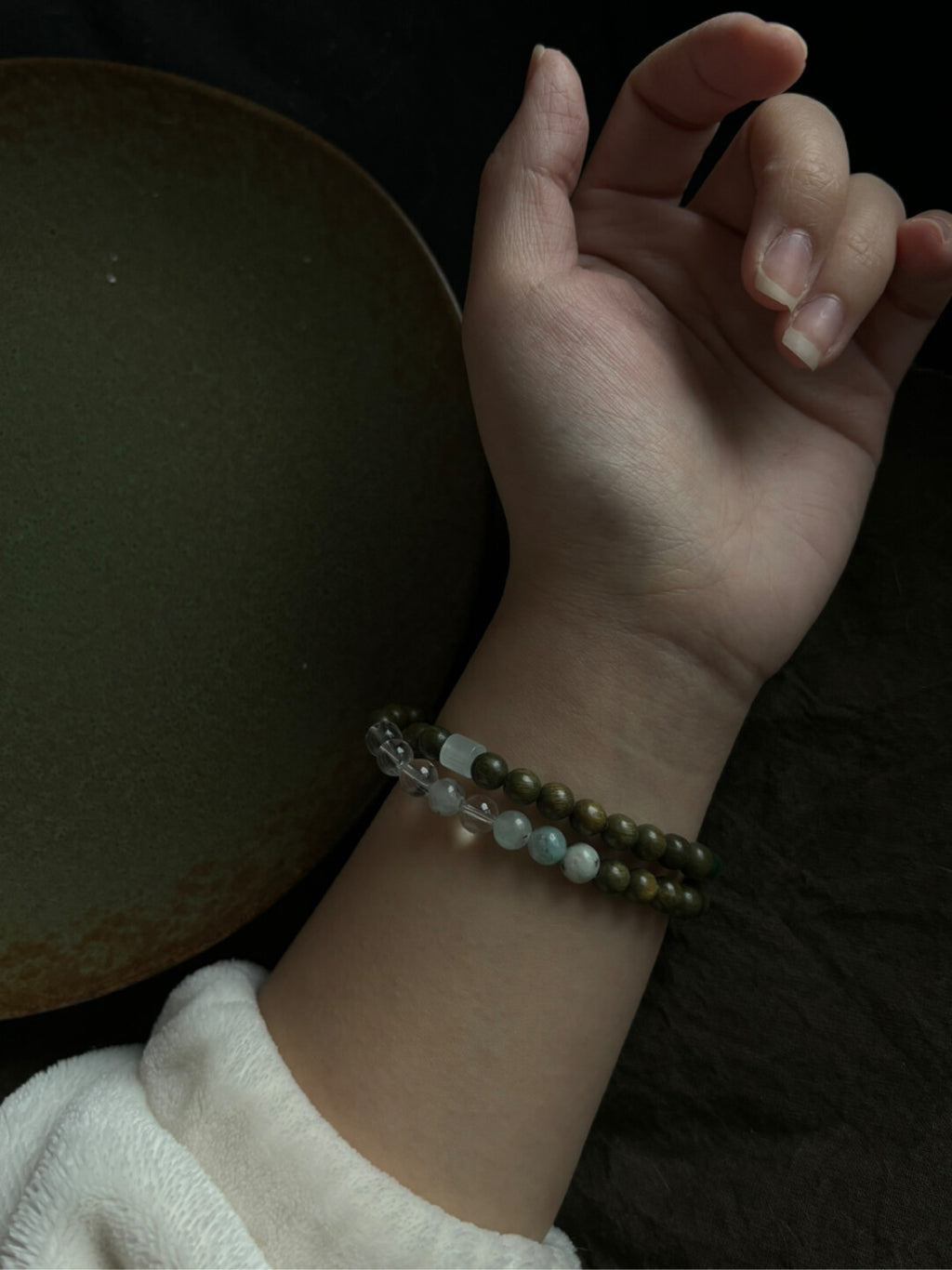 「江南雨」原创新中式绿檀蓝水翡翠天山兰玛瑙串珠手串