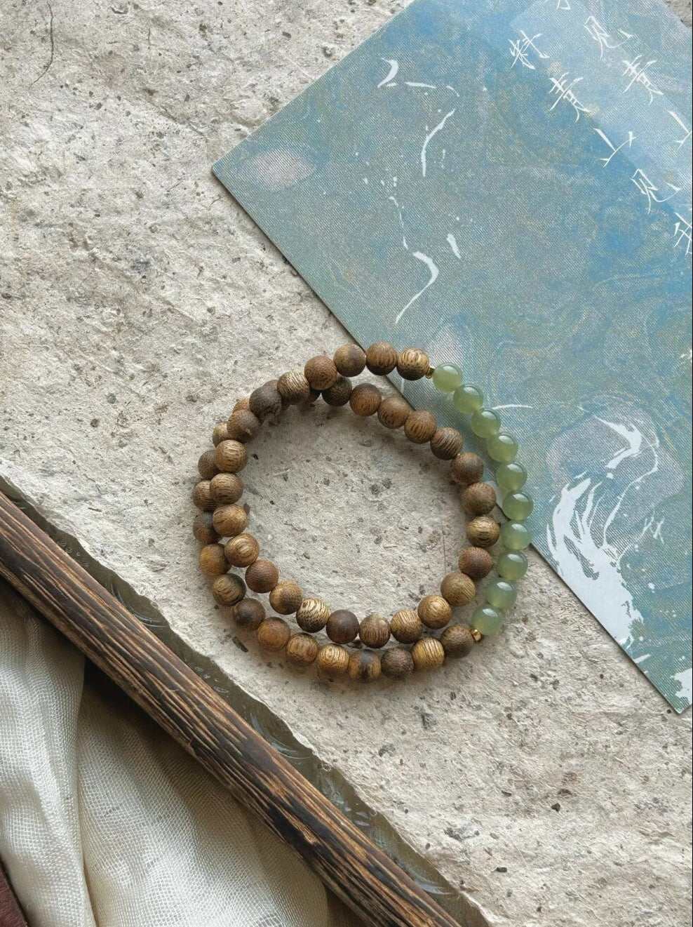 半山烟雨·原创新中式沉香和田玉手作手串