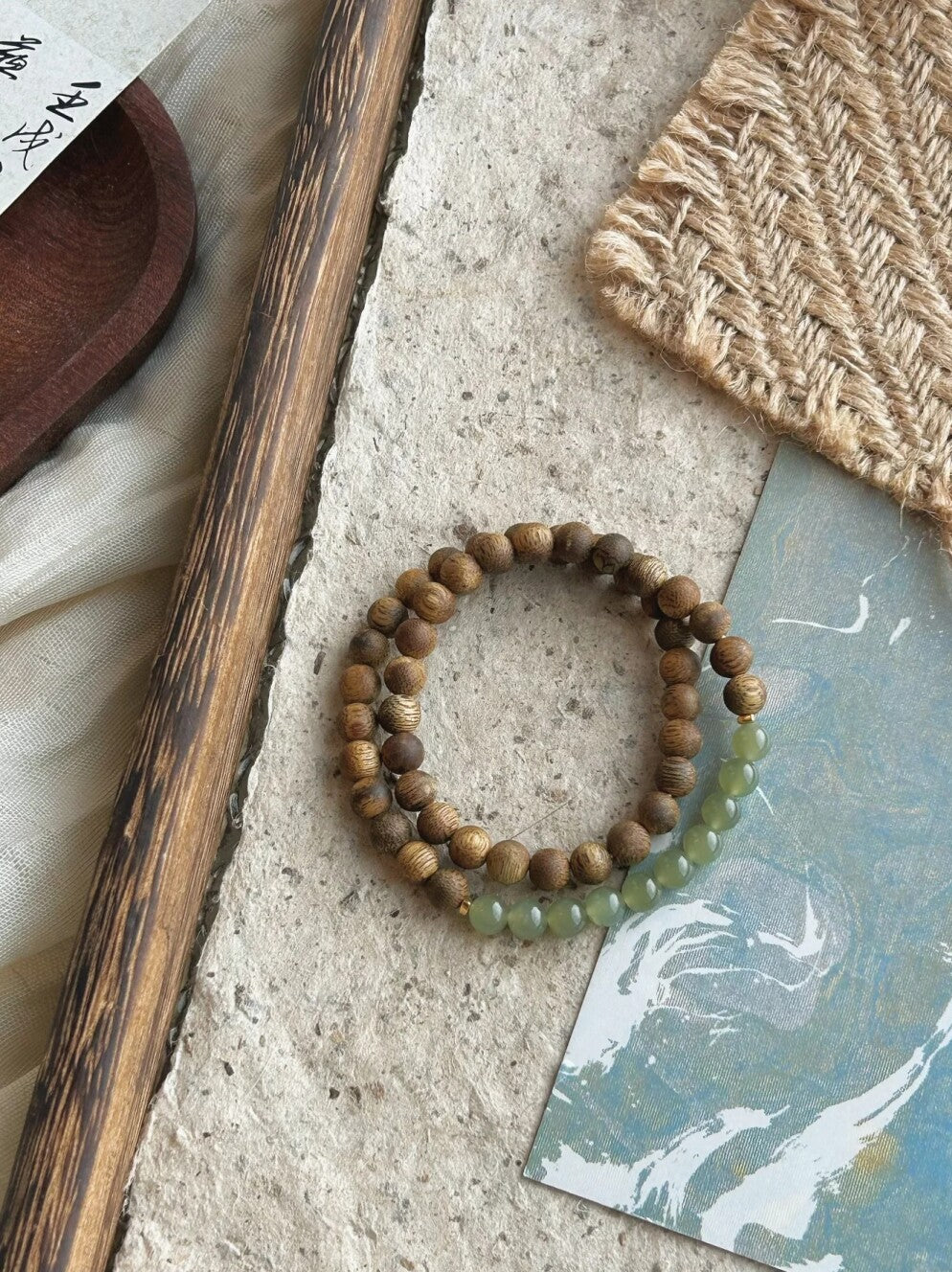 半山烟雨·原创新中式沉香和田玉手作手串