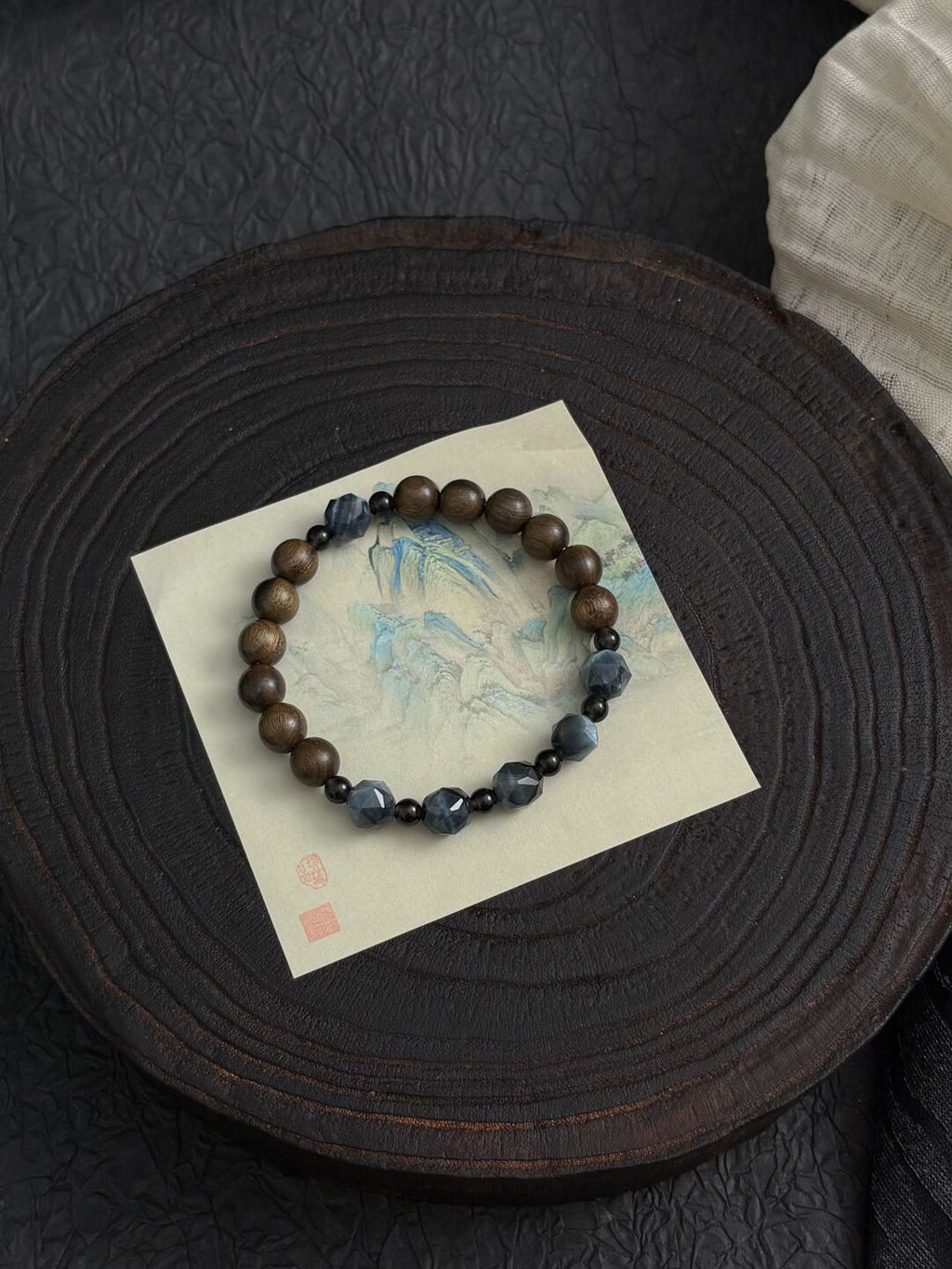 暮光·原创设计新中式蓝虎眼黑曜石阴沉木