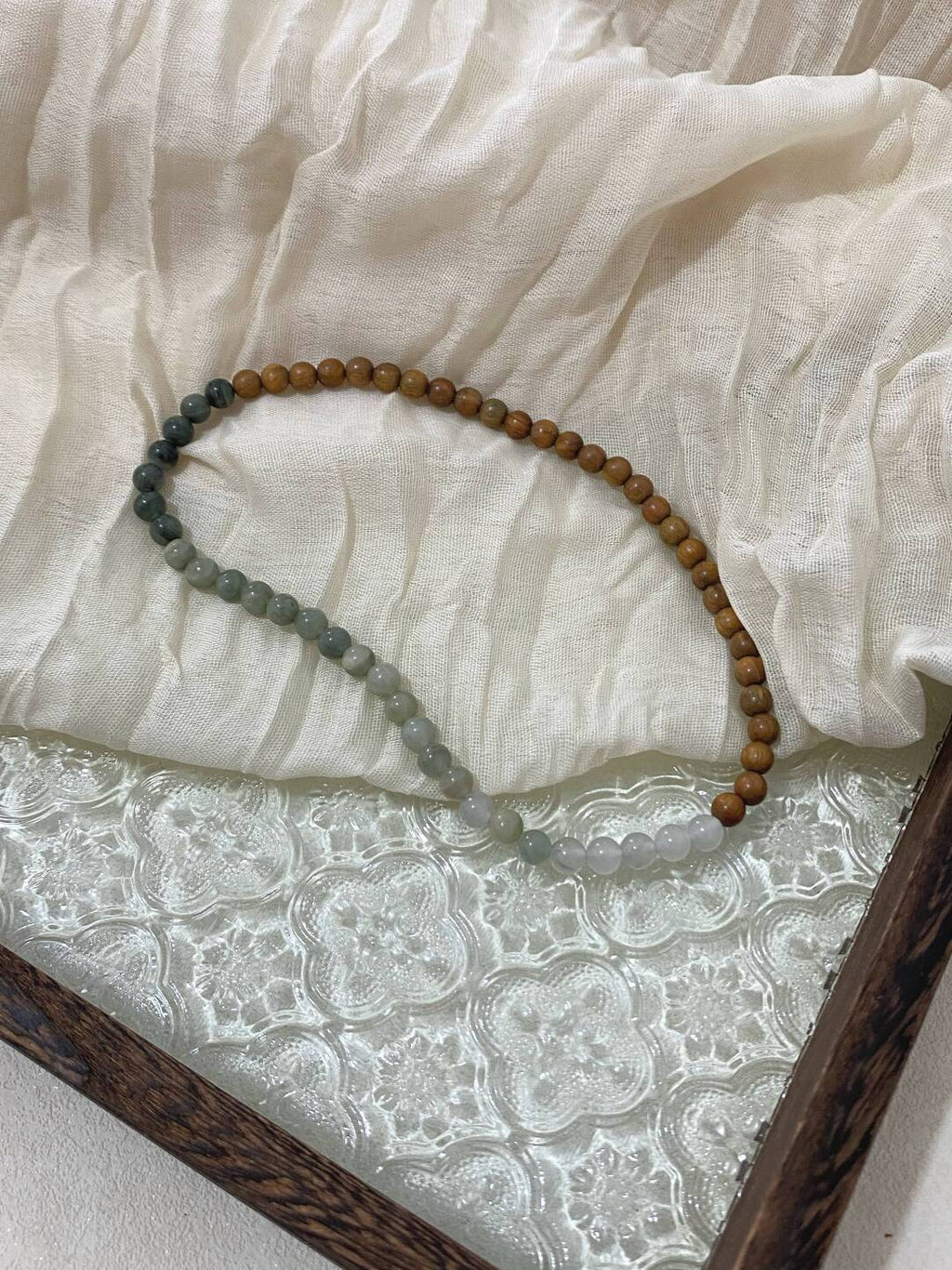 原创新中式双圈绿檀木天然石手串手作