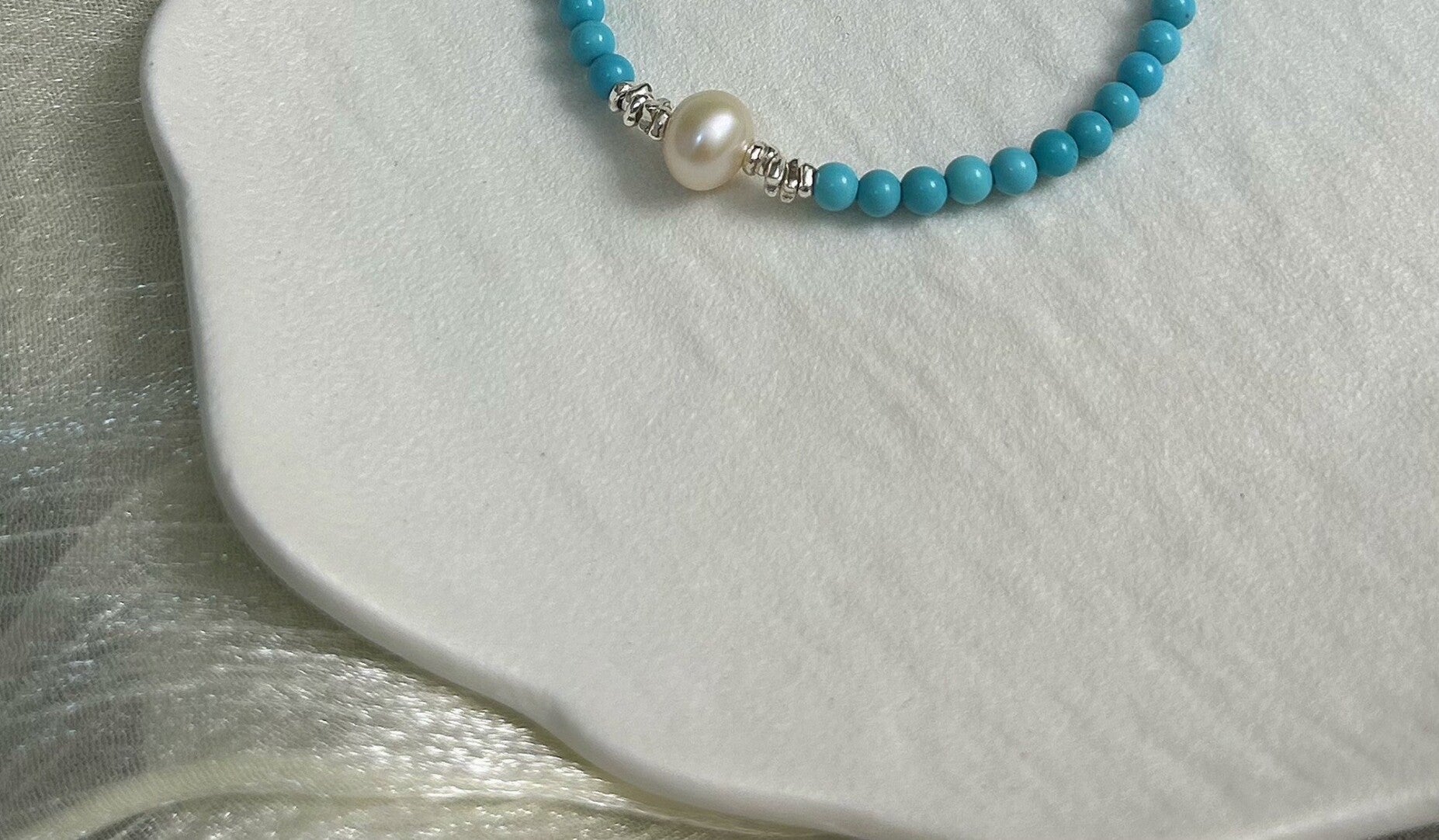 蓝桥春雪·原创设计新中式蓝松淡水珍珠手串手作